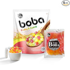J WAY BOBA Authentic Instant Tapioca Boba Pearls for Milk Tea, Smoothies and Desserts, Tropical Fruit Flavor (Ready in Just 20 Seconds) - 5 Servings