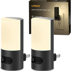 Lyridz Plug-in LED Rotatable Night Light with Motion Sensor, Dimmable Backlit Nightlight with 1-150lm Adjustable Brightness for Bathroom, Bedroom, Hallway, Stairs, 2 Pack