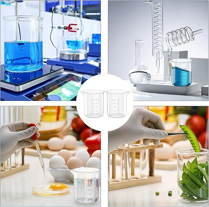 12 Pcs 3.4 Oz Transparent Lab Measuring Cup, 100ml Plastic Beaker Cups, for Science Experiment, Liquid Measuring