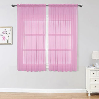 Sheer Curtains Light Pink, Sheer Curtains 63 inches Length 2 Panels Set - Image 2