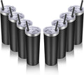 VEGOND Stainless Steel Tumblers Bulk 8 Pack, 20 oz Vacuum Insulated Skinny Tumblers with Lid and Straw, Double Wall Coffee Mug, Travel Water Cup, Black