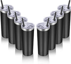 VEGOND Stainless Steel Tumblers Bulk 8 Pack, 20 oz Vacuum Insulated Skinny Tumblers with Lid and Straw, Double Wall Coffee Mug, Travel Water Cup, Black