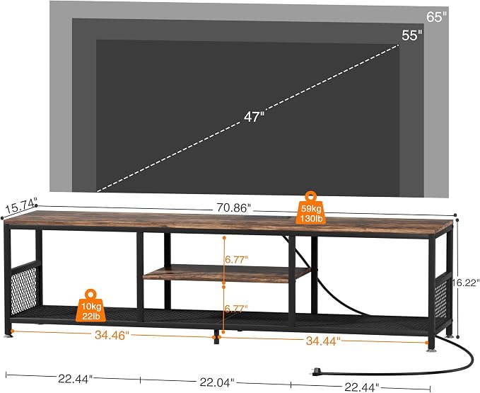 VECELO TV Stand with Power Outlets - Image 10