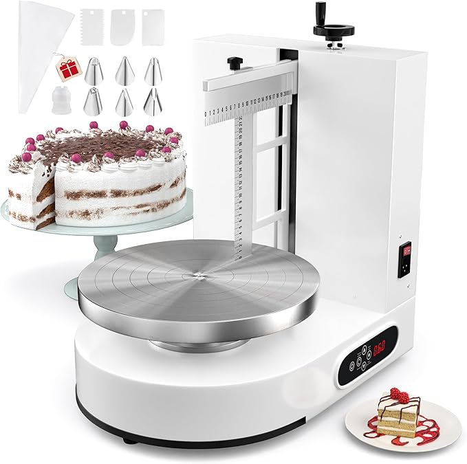PYY Cake Decorating Machine - 4-12 Inch Automatic Cake Cream Spreading Machine for Cake Smoothing Machine, Electric Cake Turntable 60-320 RPM with Graduated Scrapers Maquina Para Decorar Pasteles
