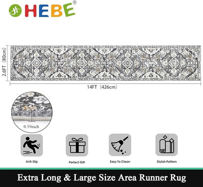 HEBE Hallway Runner Rug 2'8''x14', Washable Non Slip Kitchen Rug Runner | Soft - Image 2