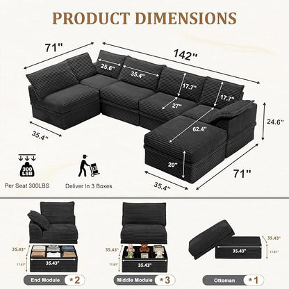 Upgrade Boneless Couch with Storage, Extra Deep&High Seat Modular Sectional - Image 3