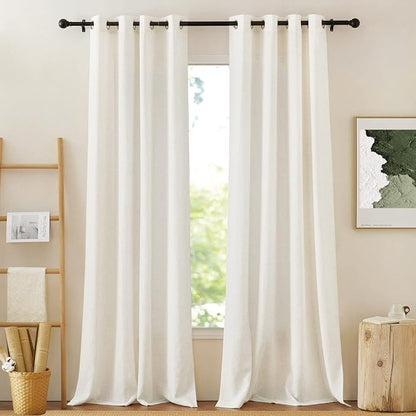 NICETOWN Natural Linen Burlap Curtains 135 inches Long, Grommet Semi Sheer by NICETOWN