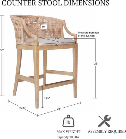 Martha Stewart Farmhouse Counter Height Bar Stools, Handcrafted Rattan Counter - Image 2