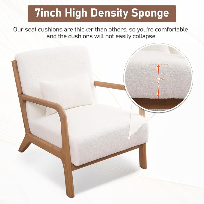 ANJ Mid Century Modern Accent Chair, Single Fabric Lounge Reading Armchair - Image 3