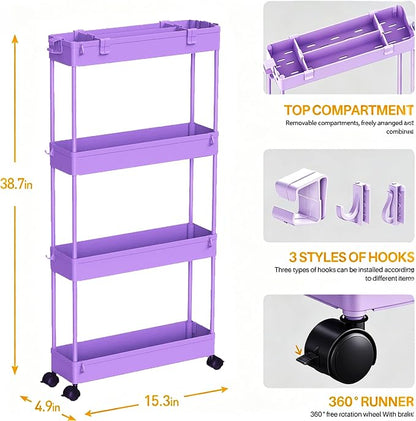 SPACELEAD Slim Storage Cart 3 Tier, Bathroom Organizer Rolling Utility - Image 7