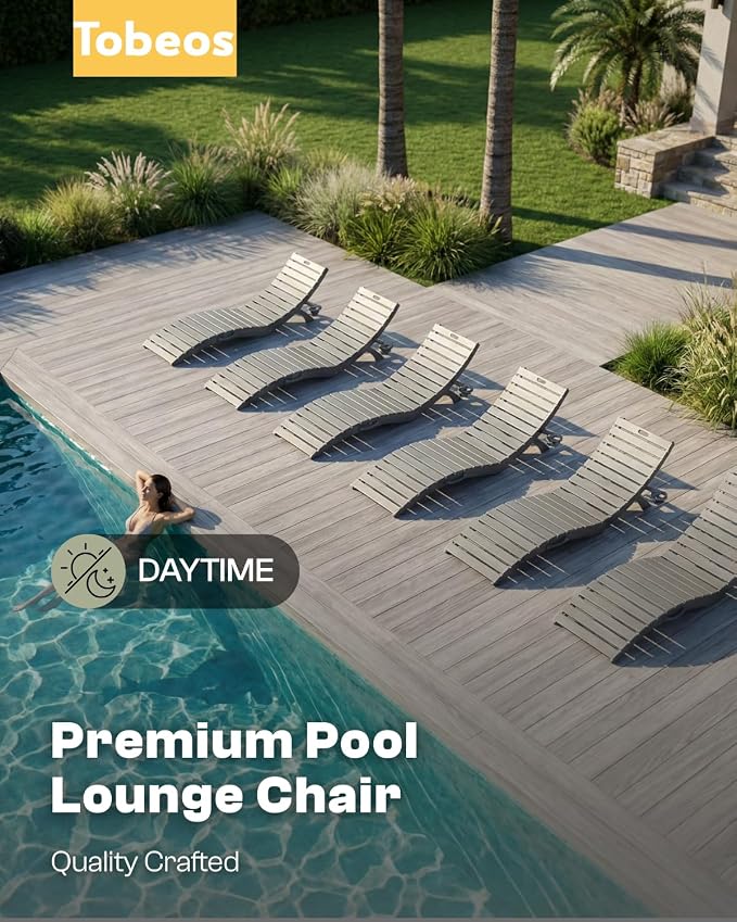 Folding HDPE Pool Lounge Chairs Set of 4, Pre-Assembled Outdoor Chaise Lounge - Image 9
