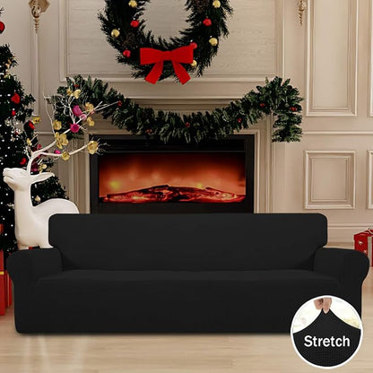 Easy-Going Stretch 4 Seater Oversized Sofa Couch Cover Black | 1-Piece Extra - Image 2