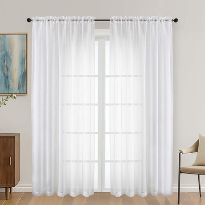 White Sheer Curtains 72 Inches Long 2 Panels Set, Light Filtering Sheer Curtains by OVZME