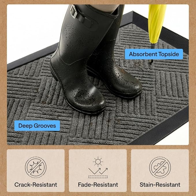 GORILLA GRIP 100% Waterproof All-Season WeatherMAX Doormat, US Designed Natural - Image 6