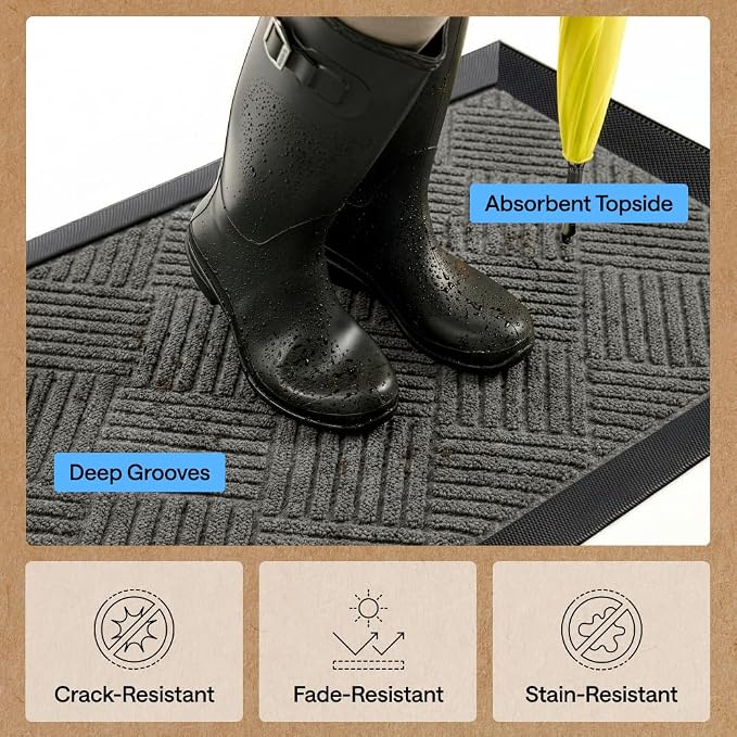 GORILLA GRIP 100% Waterproof All-Season WeatherMAX Doormat US Designed Natural - Image 5