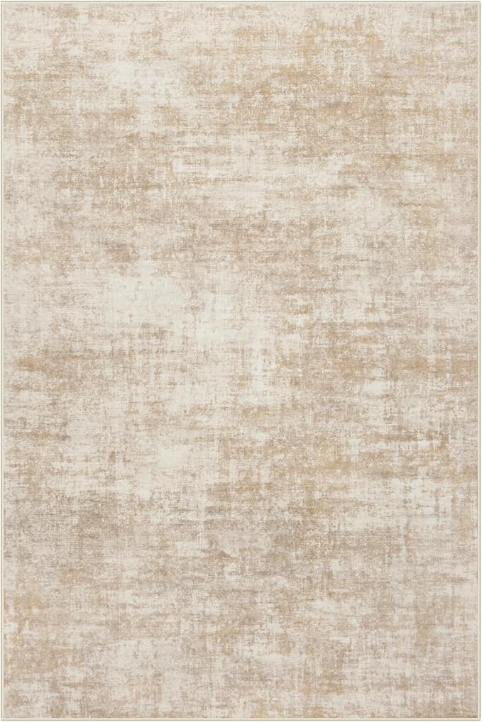 10x14 Area Rugs for Living Room: Washable Abstract Beige Badroom Carpet | - Image 2