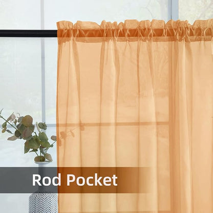 SpaceDresser Beige Sheer Curtains 4 Panels Rod Pocket Semi-Sheer Curtain 108 - Image 5