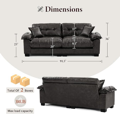 Faux Leather Sofa, Mid Century Modern Leather Upholstered Deep Loveseats - Image 2