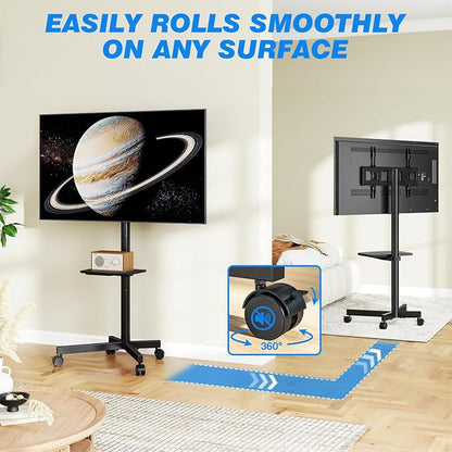 Rolling TV Stand with Shelf for 23-65 inch TVs up to 88lbs, Portable Mobile TV - Image 5