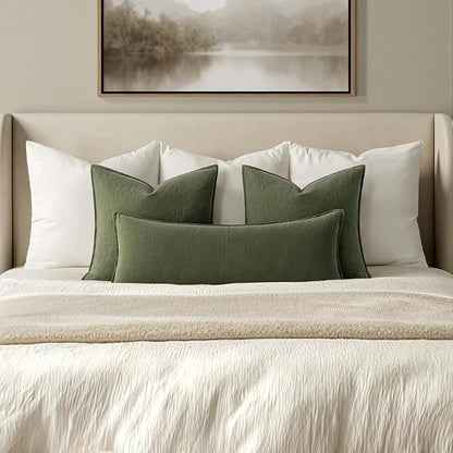 MIULEE Decorative Linen Lumbar Pillow Cover 14x36 Inch Dark Olive Green | Boho - Image 2