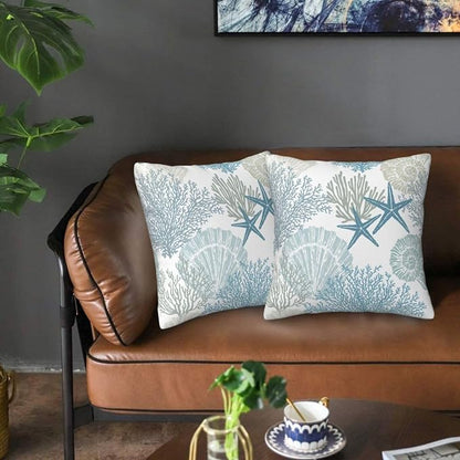 Nautical Coastal Beach Pillow Covers 18x18 Set of 2, Ocean Themed Seashell - Image 7