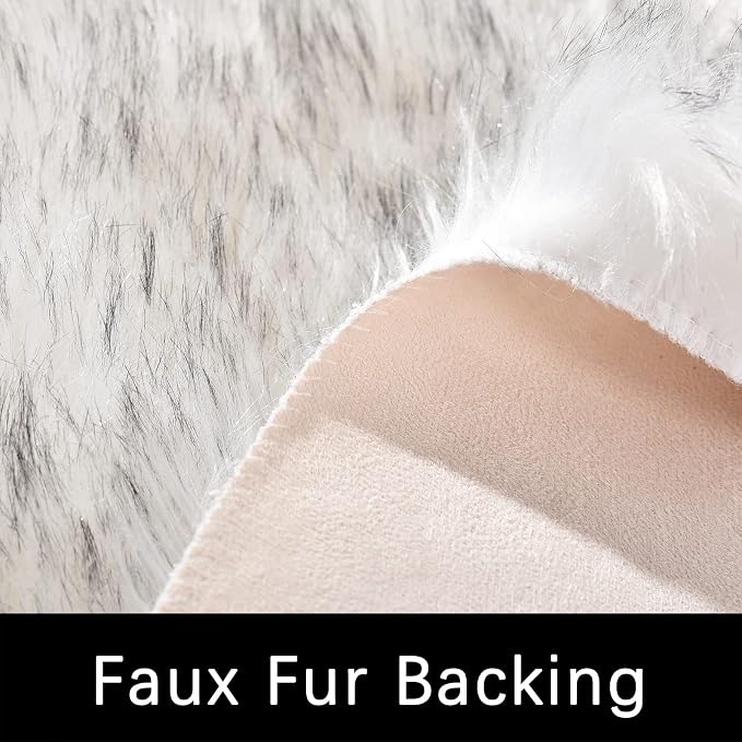 Latepis Small Circle Rug Round Rug 4ft Faux Sheepskin Fur Rug White - Image 3