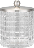 Glass Jar with Metal Lid for Bathroom Organization, Clear Apothecary Jar for Cotton Balls, Q Tips, and Small Accessories, Stylish Bathroom Storage Container Clear, Nickel