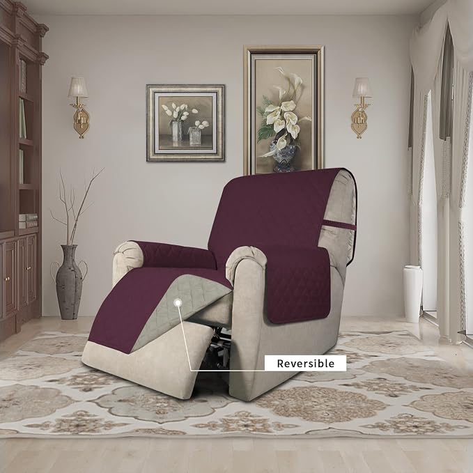 Easy-Going Reversible Couch Cover, Recliner 22 in, Wine/Beige | Machine - Image 2