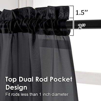 Black Sheer Curtains 78 Inches Long 2 Panels - Image 2