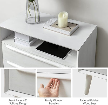 HULALA HOME End Table with Charging Station, Mid-Century Modern 2 Drawer and - Image 5