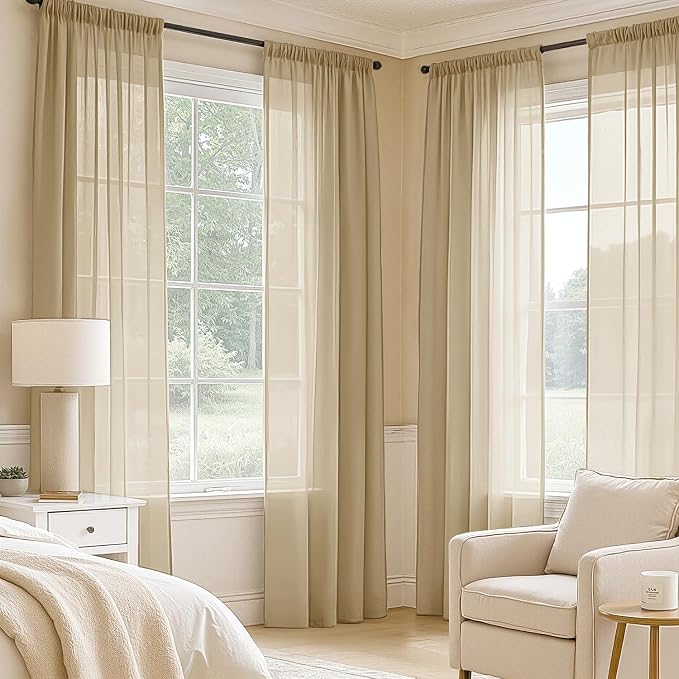 MIULEE Beige Sheer Curtains 84 Inches Long 4 Panels 54 x 84 Inches | Light - Image 2