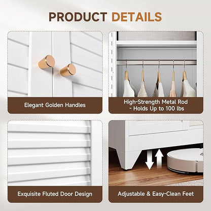 Letaya Armoire Wardrobe Closet, Hanging Rod Clothing Storage Cabinets - Image 6