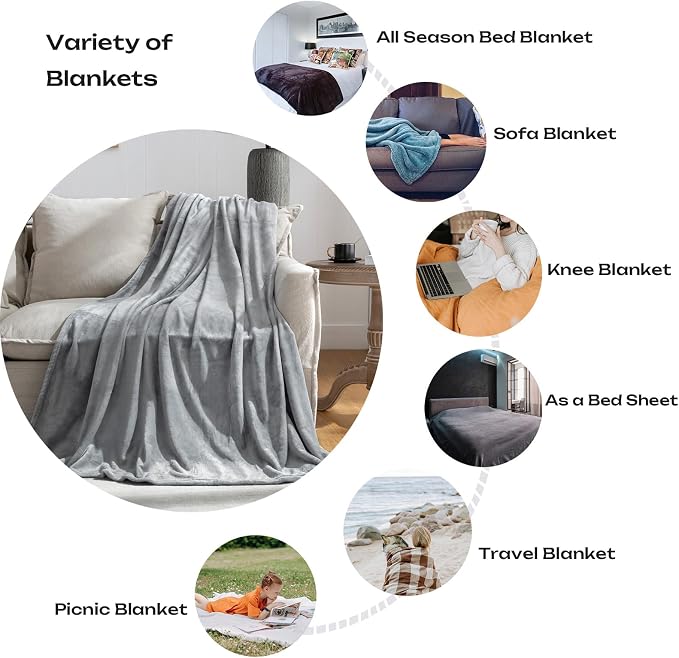 Grey Fleece Plush Throw Blanket 50"x60"for Couch Sofa Fuzzy Cozy Flannel | - Image 3