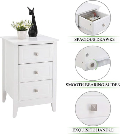Bonnlo White Nightstand with 3 Drawers, Modern Night Stand - Image 5