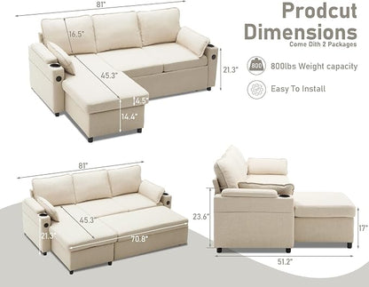 DURASPACE Sofa Bed Sleeper Pull Out 2 in 1 Sectional Sleeper Sofa Couches - Image 2