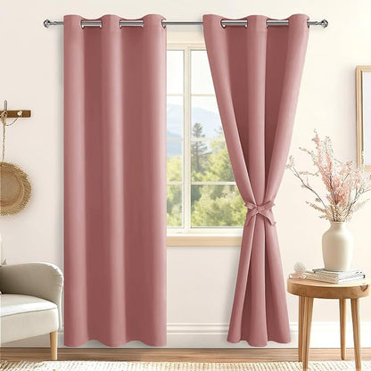 Blackout Curtains for Bedroom 2 Panels 38x84 Inches Long Dusty Rose | Thermal - Image 8