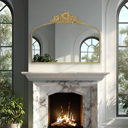 Arch Antique Gold Mirror, 40x30inch Baroque Style Vintage Metal Frame Wall - Image 2