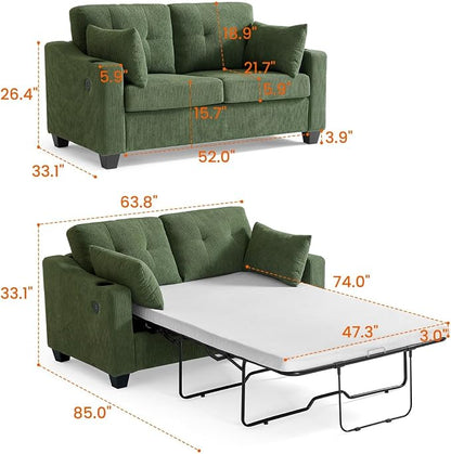 Full Size Pull Out Sleeper Sofa Bed, 2-in-1 Convertible Corduroy Pull Out Couch - Image 3