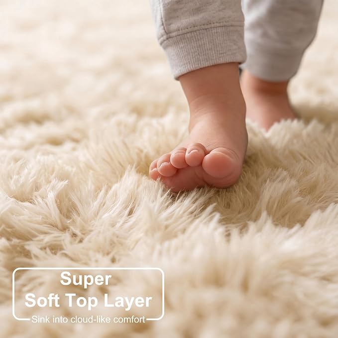 Amdrebio Beige Boho Fluffy Kids Area Rug 4x6 - Image 4