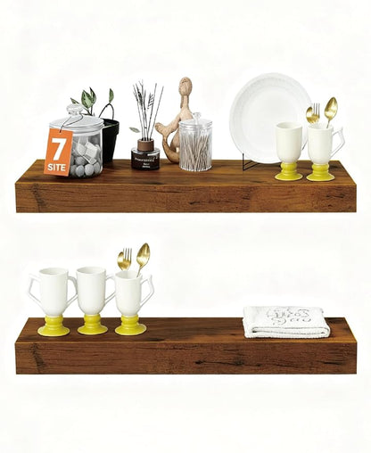 Solid Wood Floating Shelves, 15in Finished Real Wood Wall Shelves by Unknown