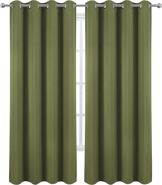 Blackout Curtains 66 x 95 inch/Olive Green Curtains Set of 2 Panels/Thermal - Image 2