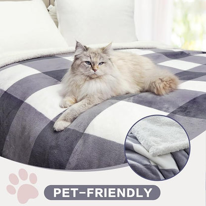 PU MEI Sherpa Blanket Fleece Throw Blanket Full Queen Plaid Thick Bed Blanket - Image 3