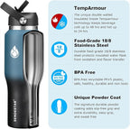 SENDESTAR 40oz Stainless Steel Water Bottle(Cold for 48 Hrs, Hot for 24 Hrs),Double Wall Vacuum Insulated Bottle with Straw Lid, Spout Lid and Flex Cap, Fit in Any Car Cup Holder，Cyanotic B