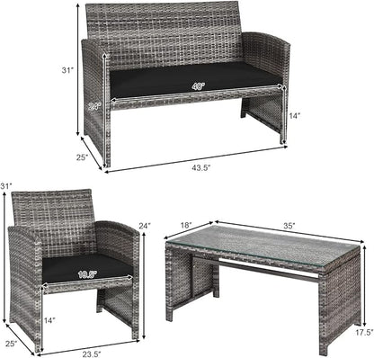 Tangkula 4 PCS Wicker Patio Conversation Set, Outdoor Rattan Sofas - Image 5
