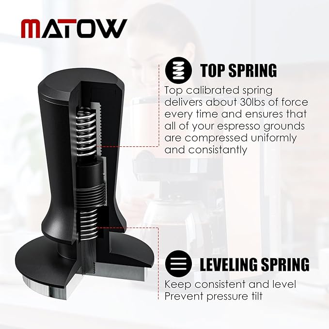 58.5mm Espresso Hand Tamper, Dual Calibrated Spring Loaded Coffee Tamper with Stainless Steel Flat Base, Pro-barista 30lbs Espresso Tamper with Anodized Aluminum Handle Fits 58mm Portafilter