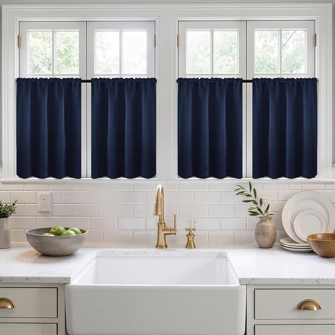 MIULEE Set of 4 Navy Blue 45 Inch Short Blackout Kitchen Window Curtains | - Image 7