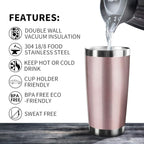 20oz Tumbler Bulk Stainless Steel Vacuum Insulated Tumblers with Lid Double Wall Travel Mug Powder Coated Coffee Cup, Suitable for Ice Drinks and Hot Beverage (Rose gold 12pack)