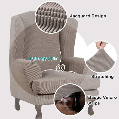 Turquoize Wingback Chair Covers 2 Piece Wing Chair Slipcover Stretch Slipcovers - Image 3