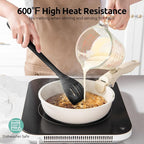 600ºF Heat Resistant Silicone Spoons: U-Taste 13.3in Solid & Slotted Kitchen Cooking Spoon, Nonstick Long Rubber Utensil, Sturdy for Mixing, Serving, Stirring, Frying, Draining (Black, 2PCS)