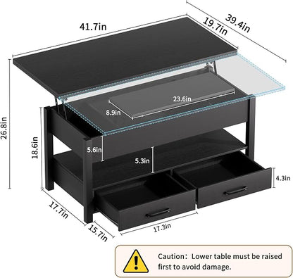 SYESWAY 42'' Lift Top Coffee Table, 4-in-1 Multifunctional Lift Coffee Table - Image 3